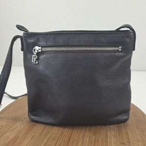 Ralph Lauren Crossbody Bag Womens Small Black Leather Zip Top RL Logo Purse